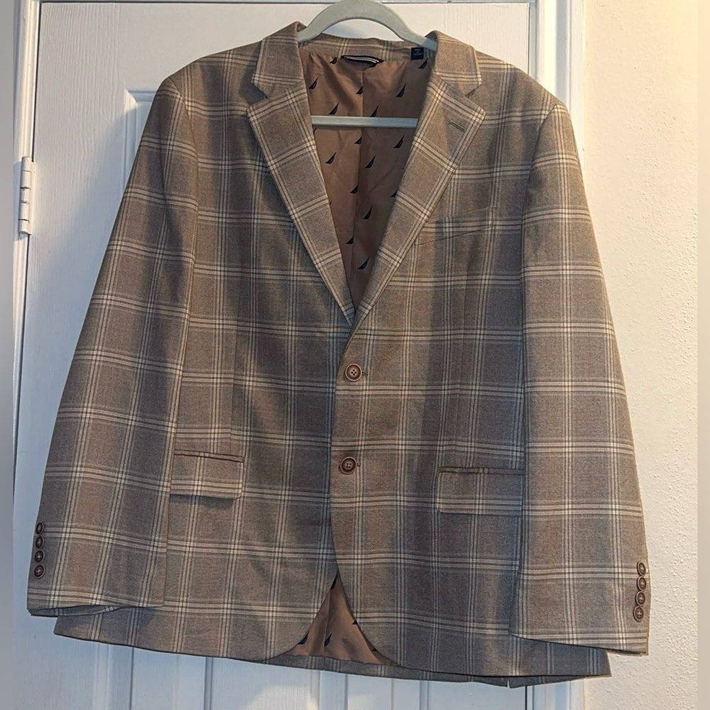 Nautica Men's Branford Beige Plaid Sport Coat Blazer - Taupe & Cream